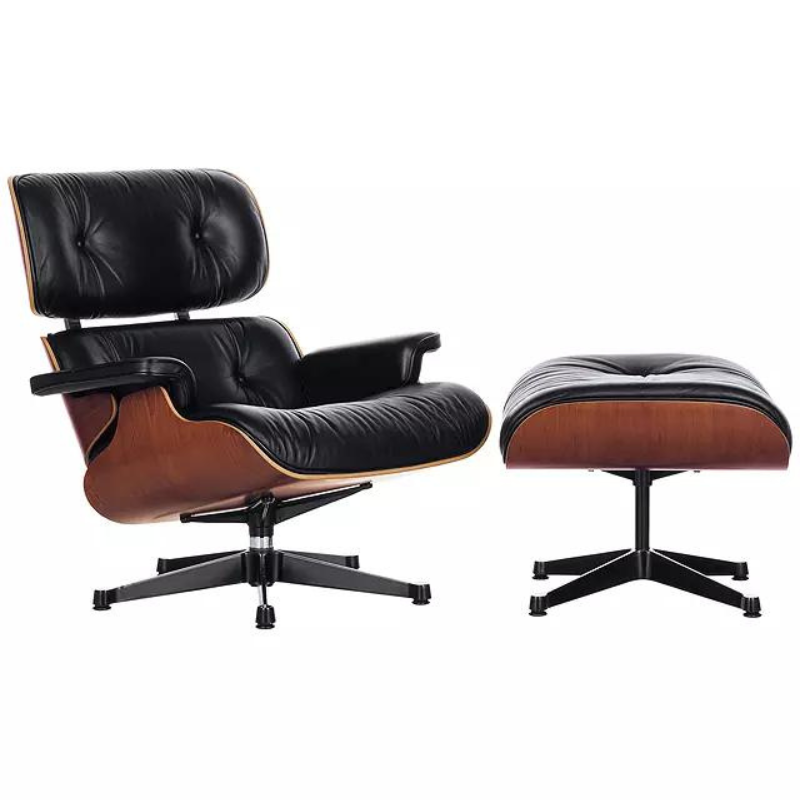EAMES LOUNGE CHAIR & OTTOMAN, 100% REAL BLACK LEATHER,WALNUT