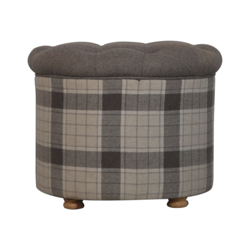 Deep Button Design - Round Checked Footstool - HOMEBELLA