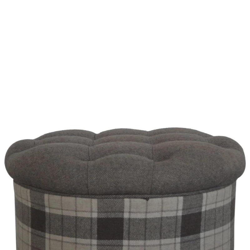 Deep Button Design - Round Checked Footstool - HOMEBELLA