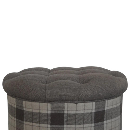 Deep Button Design - Round Checked Footstool - HOMEBELLA