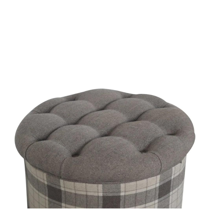 Deep Button Design - Round Checked Footstool - HOMEBELLA