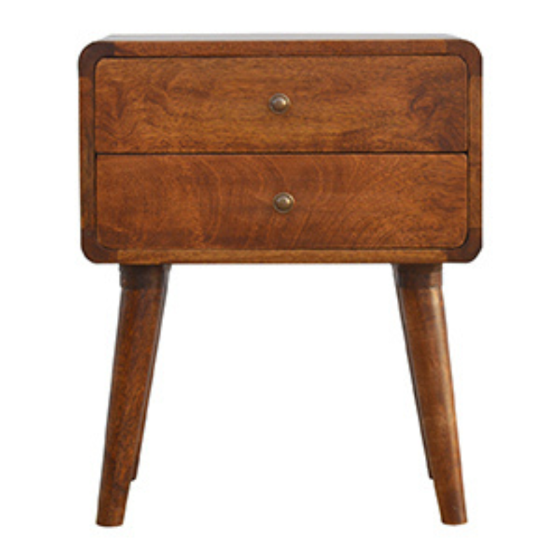 Curved Chestnut Bedside-2 Drawers-100% Solid Mango Wood