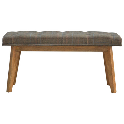 This bench is ideal for extra seating, and is constructed from 100% solid mango wood, and upholstered in multi tweed. Other features include deep button tufts and 4 Nordic-style legs which have a smooth oak-ish finish.  You may encounter variations from batch to batch hence if you are looking to pair products under similar room settings; you can opt for a bespoke order or take an informed decision about the possible variations.