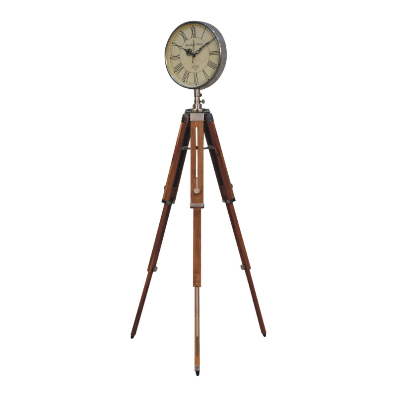 With a minimalist design, this wooden and metal tripod floor clock enhances the modern style and atmosphere of your room. Suitable for various styles, such as modern, art, contemporary, industrial, Nordic, minimalist, rural and etc.  This product is handcrafted individually and as every piece is unique please do expect variations in finish, texture, size and should not be considered as a defect.