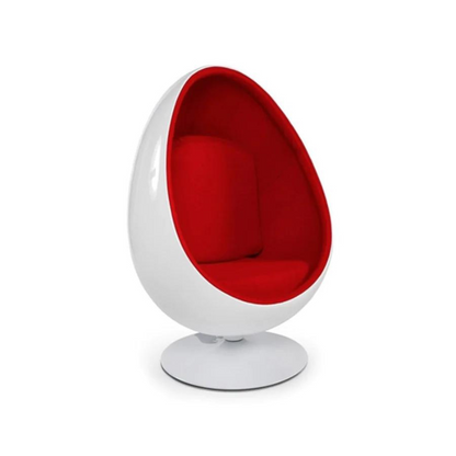 The Egg Pod Chair-Red Interior is a high-quality, retro-style chair that offers comfort and intimacy. Made of durable fiber glass material, it has a unique and unconventional design that has remained fashionable for decades. The chair features a swivel stand and a contoured seat upholstered with velvet or leather for a cozy atmosphere.