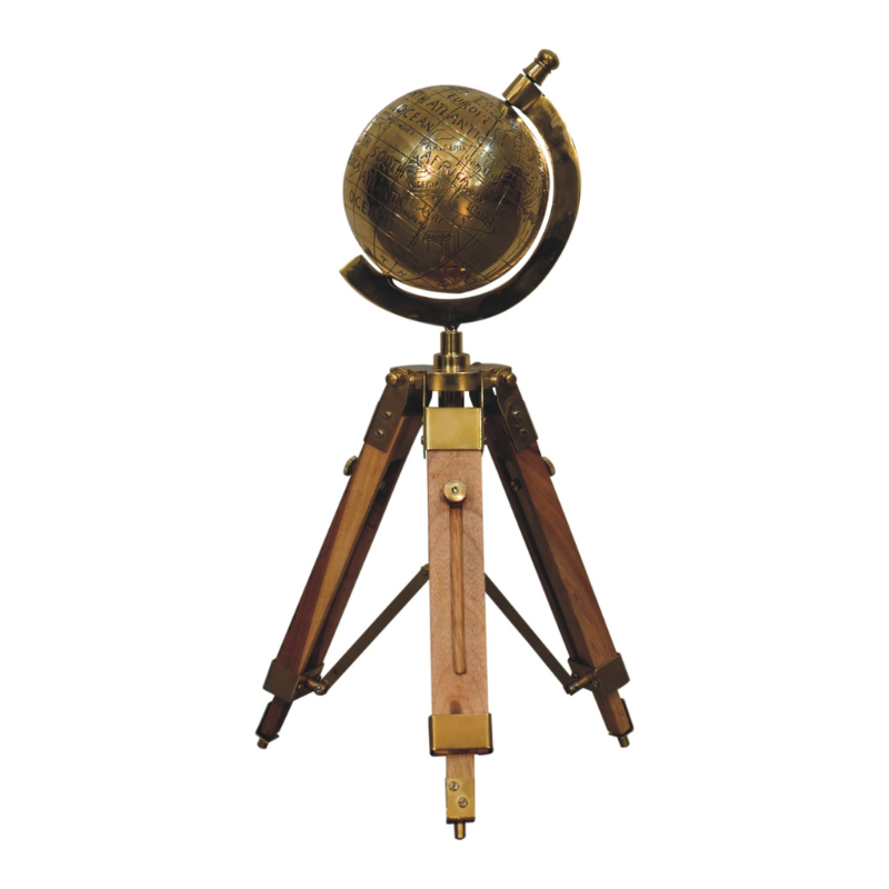 This large statement vintage globe offers a solid wood tripod design in a natural finish. It features smooth antique brass hardware and would make the ideal gift for friends who love to travel, or for yourself if you love that characterful antique look.  This product is handcrafted individually and as every piece is unique please do expect variations in finish, texture, size and should not be considered as a defect.