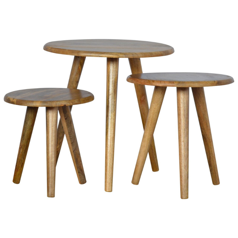 Oak-ish Nordic Nesting Stools-Set Of 3- Mango Wood