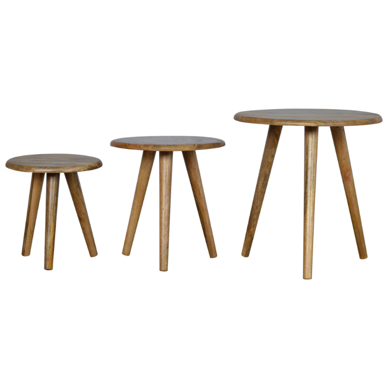 Oak-ish Nordic Nesting Stools-Set Of 3- Mango Wood