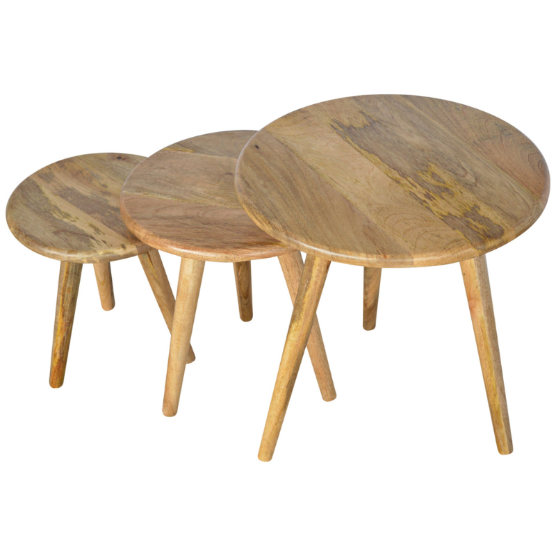 Oak-ish Nordic Nesting Stools-Set Of 3- Mango Wood