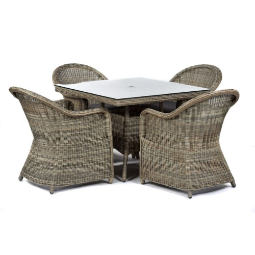 Fiji Rattan Square 4 Seat Glass Dining Set