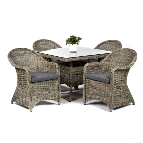 Fiji Rattan Square 4 Seat Glass Dining Set