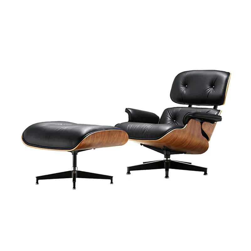 EAMES LOUNGE CHAIR & OTTOMAN, 100% REAL BLACK LEATHER,WALNUT